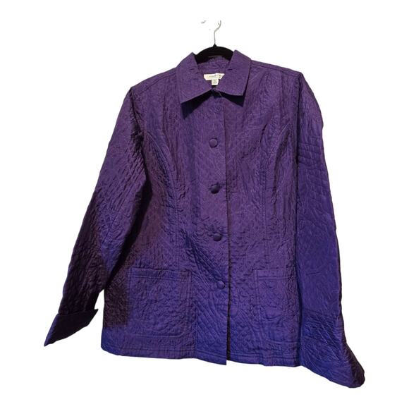 Coldwater Creek 100% Quilted Jacket Womens LG Petite Purple Chore Barn Coat EUC - Picture 1 of 10